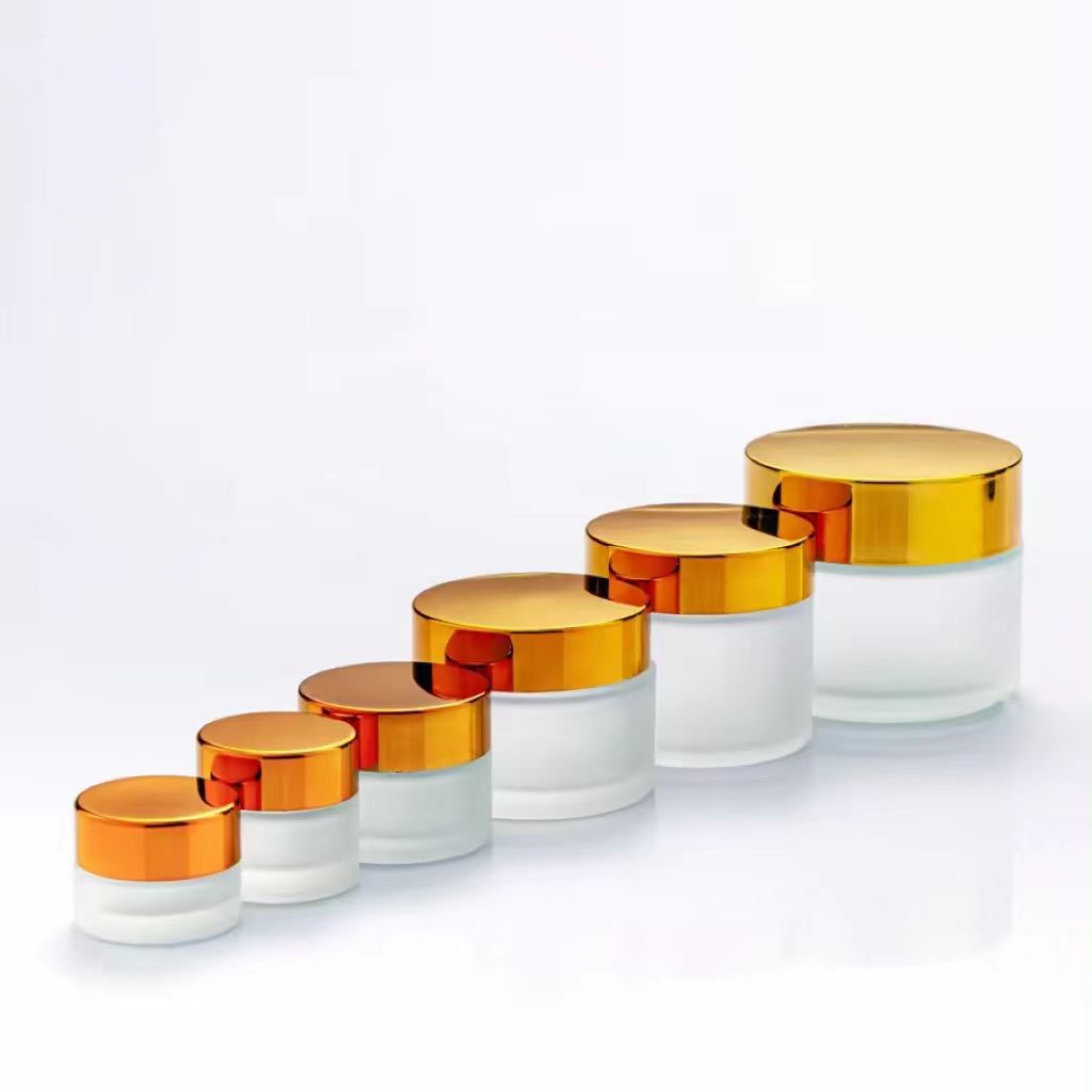 High quality clear frosted cream glass bottles cream jars with Golden aluminum plastic cap for cosmetic